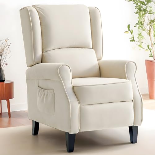 Wingback Recliner Chair with Heating and Massage, Recliner Chair with Solid Wood Legs, Tufted Fabric Recliner Sofa Furniture, Thick Seat Cushion & Backrest Modern Living Room and Bedroom (Grey)