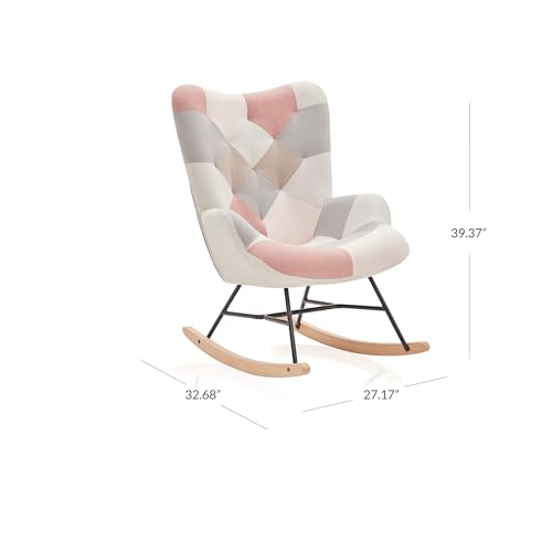 BELLEZE Colorful Patchwork Accent Chairs Set of 2, Wide Reading Chairs Comfy Linen Upholstered Living Room Chairs Side Chairs with Solid Wood Legs for Bedroom Waiting Room - Paramount (Patchwork B)