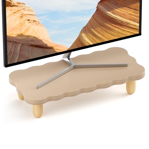 Monitor Stand Riser, Cookie-Shaped Sturdy Wood Computer Monitor Riser, Laptop Monitor Stand, Multi-Purpose Desktop Organizer Riser for Computer, Laptop, Printer, TV, White