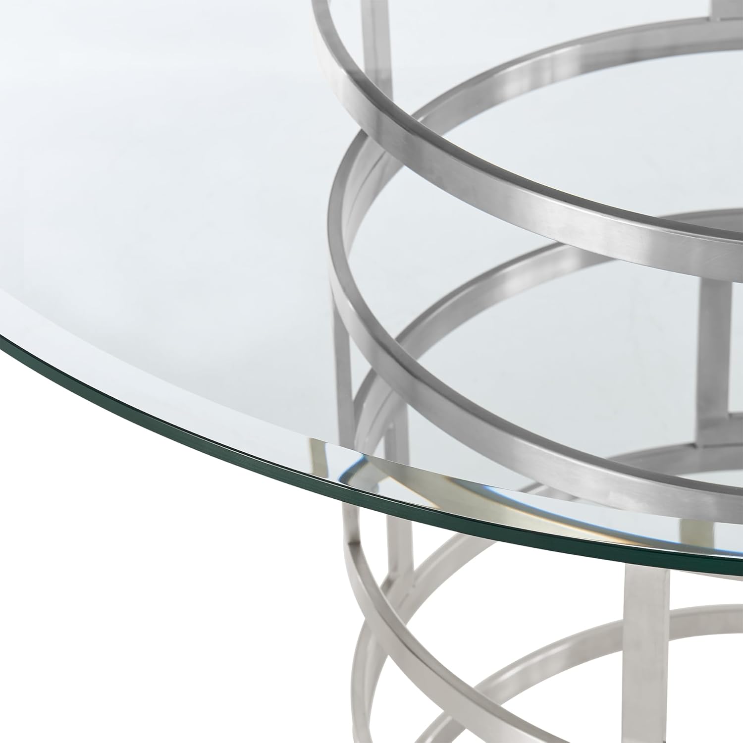 Armen Living Diaz Modern Round Glass and Metal Table for Dining Room Kitchen, 48