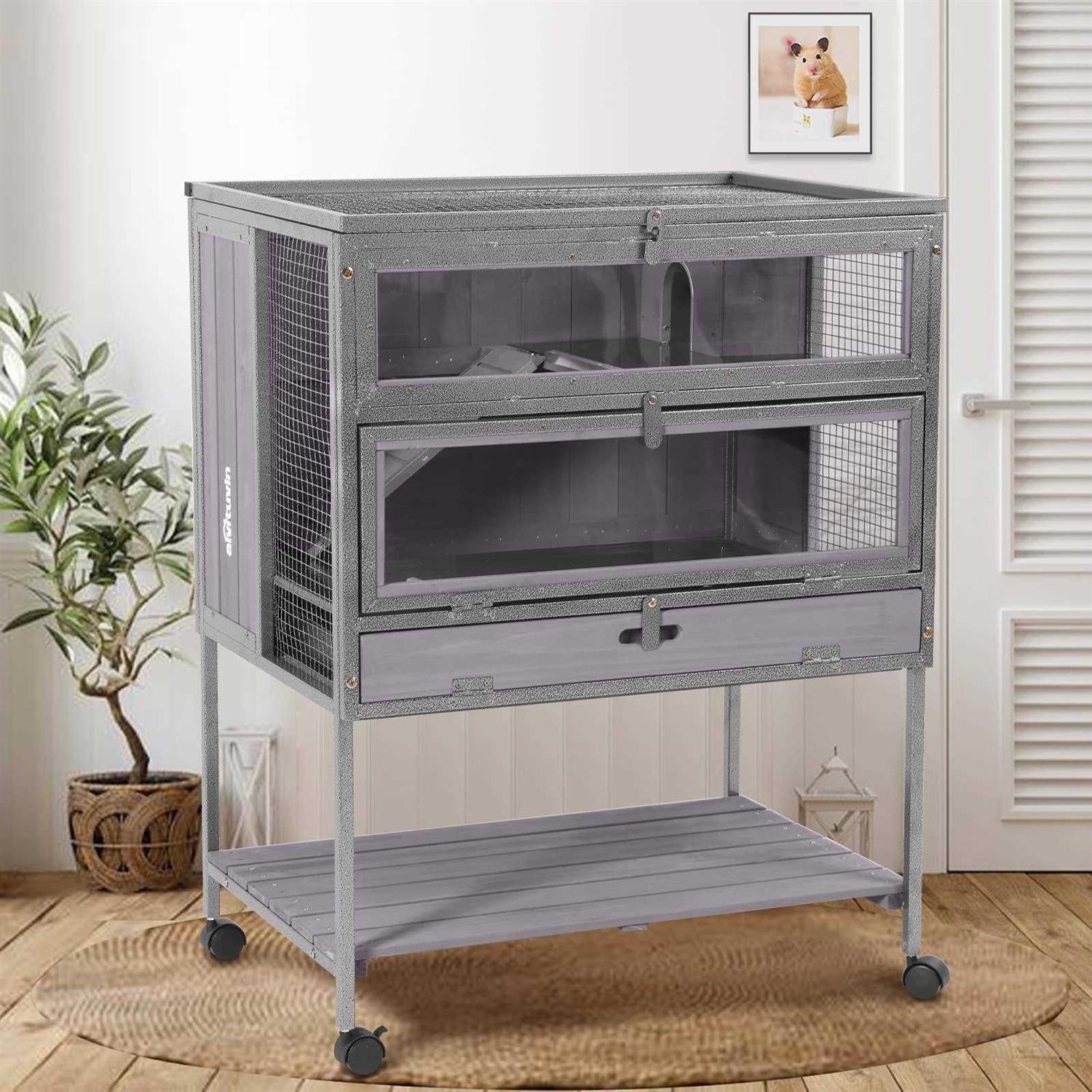 Aivituvin Hamster Cage Large Guinea Pig Cage with Metal Frame Movable Rat Habitat with Aluminium Alloy Edge,Plastic Deep Not Leakage Pull Out Tray,Storage - Pet Supplies online store