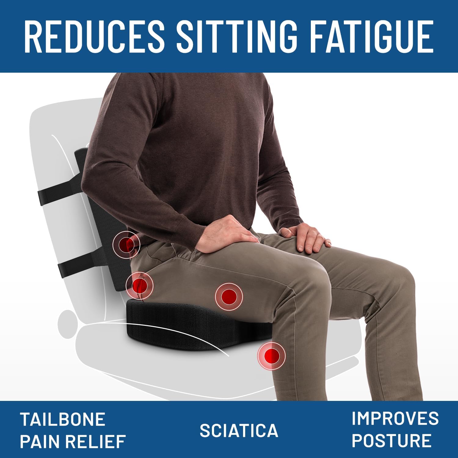 Everlasting Comfort Gel Infused Memory Foam Car Seat Cushion & Lumbar Pillow Combo for Tailbone Pain, Sciatica, Sitting Fatigue - Booster Seat for Adults - Ergonomic Car Seat Cushions for Driving