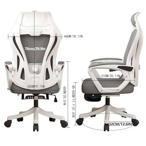 Office Gaming Computer Desk Chair Ergonomic Comfy Mesh Home Chair Reclining Feature,S-Shaped Back Support,Adjustable Footrest,Versatile Armrests for Study,Working,Executive,Living (Green)