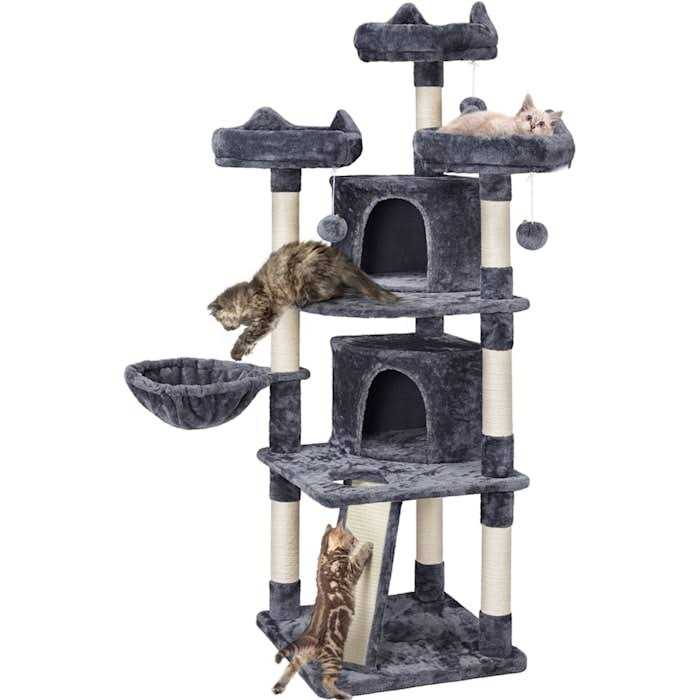 Topeakmart Dark Gray Large Plush Cat Tree with 3 Perches - Pet Supplies online store