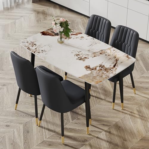 Modern Dining Table Set for 4,Marble Kitchen Dining Table Set for 4, 5 Piece Dining Room Table Set for 4, 50