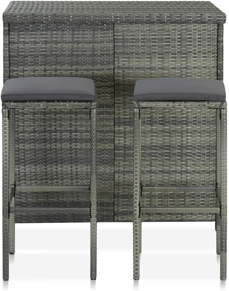 Kitchen Bar Tables and Chairs Set Dining Room High Top Counter Height Table Set for 2 Poly Rattan Gray