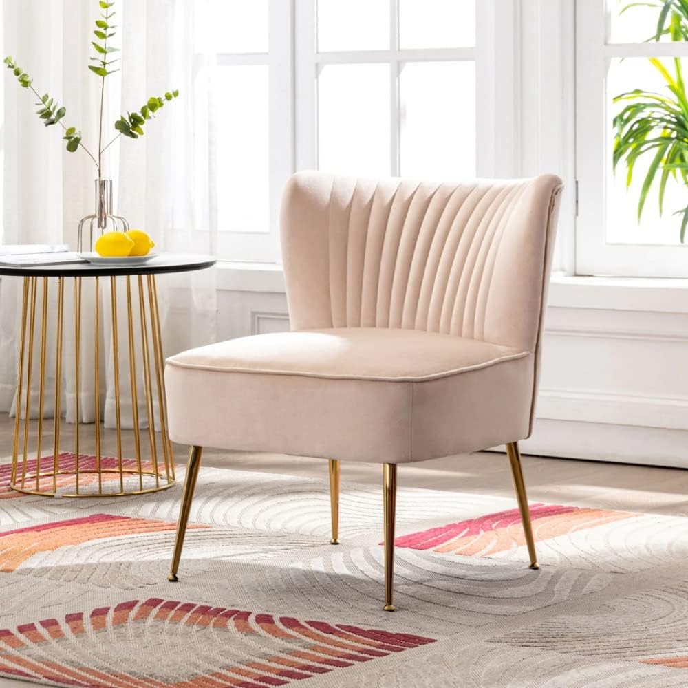 Mid Century Design Lounge Chair Living Room, Accent Chair,Vertical Channel Tufting Iconic Silhouette |Accent Barrel Side Arm Chair |Solid Wood Frame Flared Gold-Finished Metal Legs, Tan Taupe Color