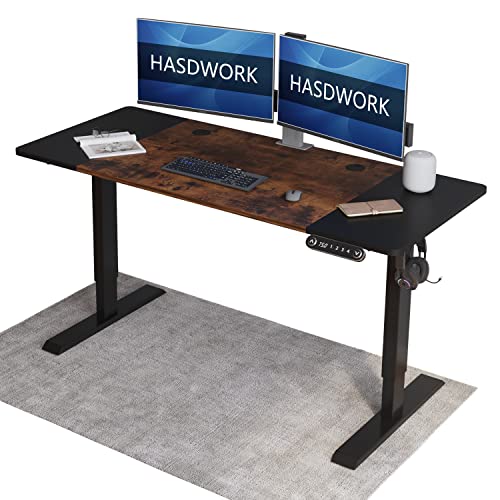 Electric Standing Desk, 55x 30 inches Height Adjustable Versatile Sit Stand Up Computer Table, Large Modern Smart Ergonomic Home Office Workstation with Splice Board (Rustic Brown, 55)