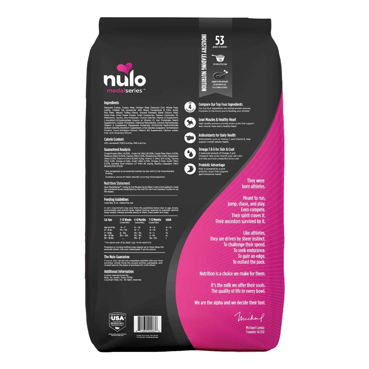 Nulo MedalSeries Grain-Free Turkey & Cod Dry Cat & Kitten Food - Pet Supplies online store