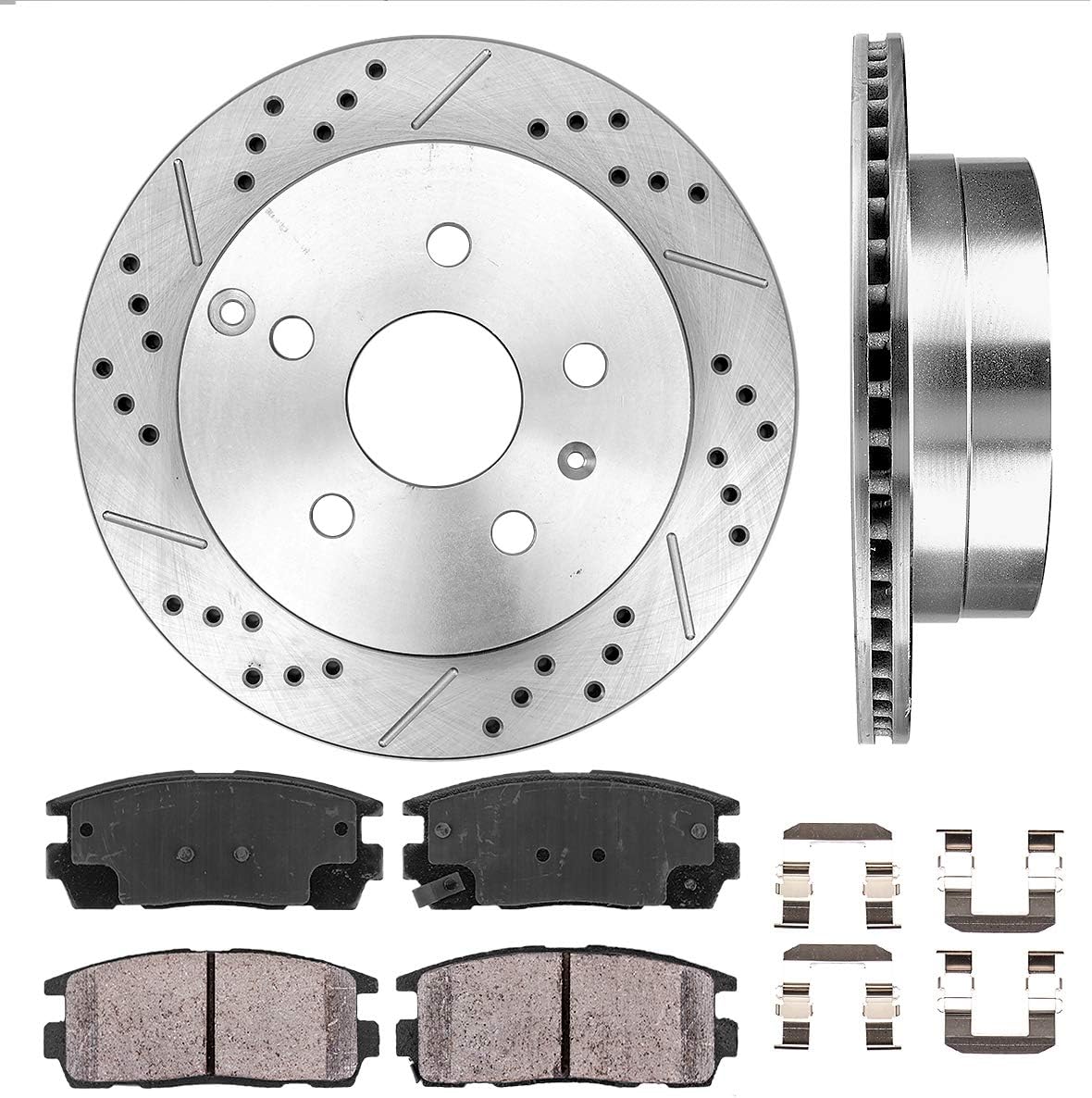 Callahan Rear Brake Kit for 2010-2017 Chevy Equinox GMC Terrain Drilled & Slotted Disc Brake Rotors Ceramic Brakes Pads 2011 2012 2013 2014 2015 2016 Replacement