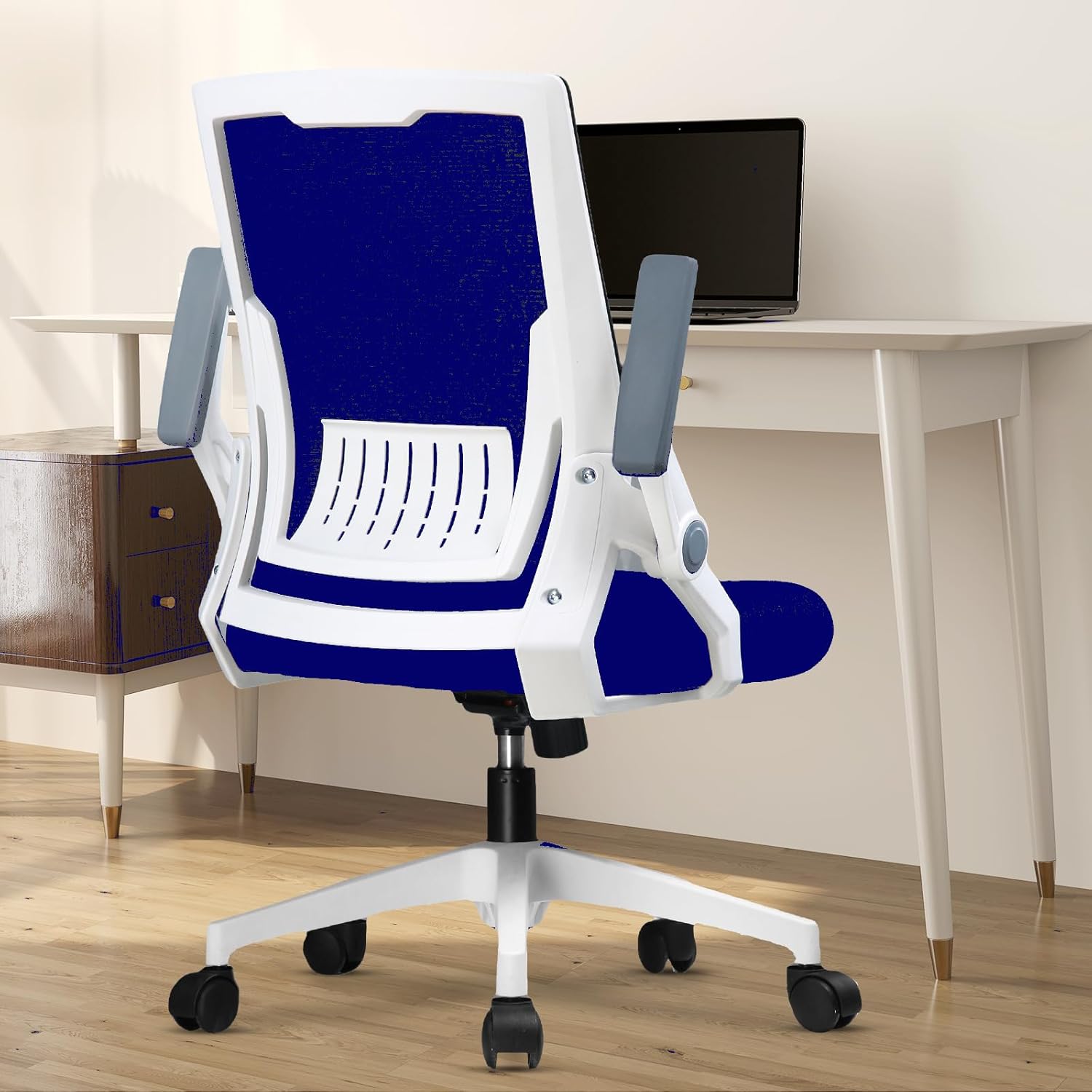 COMHOMA Ergonomic Office Chair Computer Desk Chair with Flip-up Armrests Mesh Foldable Task Chair with Wheels Adaptive Lumbar Support Swivel Tilt Comfortable Study Chair for Student, Ocean