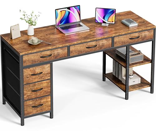 SUPERJARE 54 Inch Reversible Computer Desk with 6 Drawers, Office Desk Corner Desk with Storage,Grey