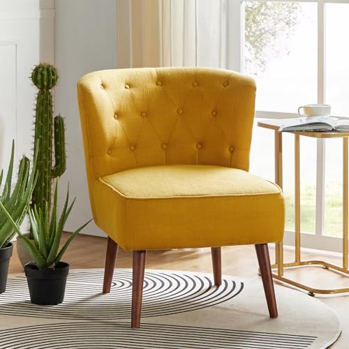 HULALA HOME Modern Accent Chairs Set of 2, Comfy Upholstered Armless Chair with Wood Legs, Living Room Tufted Slipper Chair Wingback Small Side Chair for Bedroom Guest Room Vanity (Ivory)