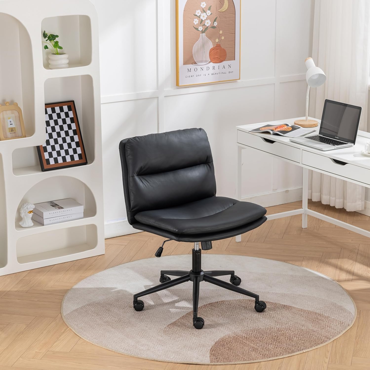 Bizerte Adjustable Swivel Criss-Cross Chair, Wide Seat/Office Chair/Vanity Chair (Black)