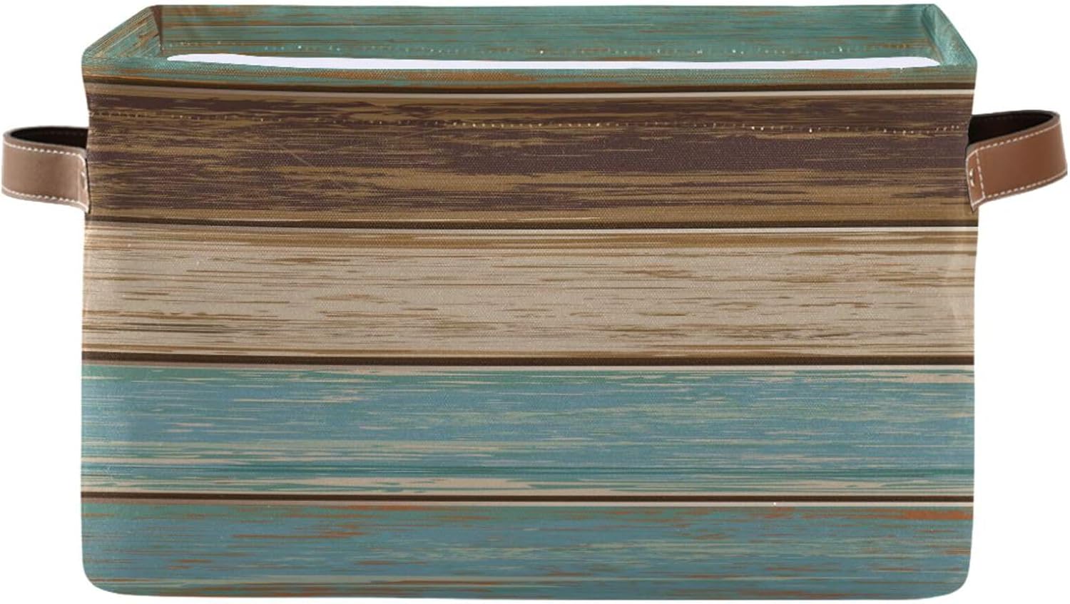 Farmhouse Wood Wooden Basket Decor Storage Bin Basket For Shelf Closet Foldable Fabric Storage Box Cube With Handles Large Kids Toys Clothes Organizer Basket For Nursery Bedroom