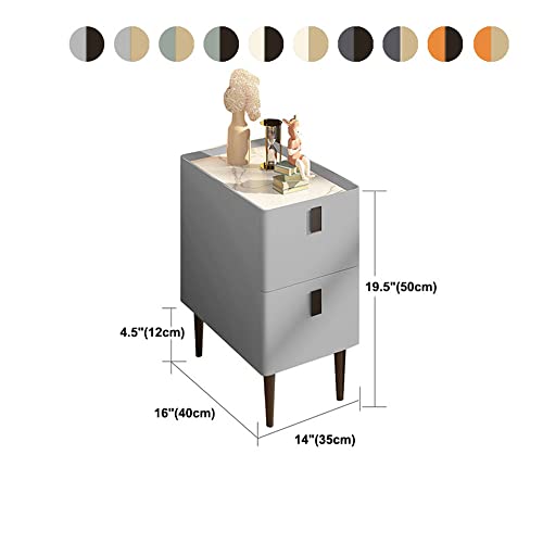 NIUYAO Nightstand Modern Solid Wood with 2-Drawer Storage Bedside Table Marble Top Practical End Side Table Bedroom Furniture -LightGray/Gold 10