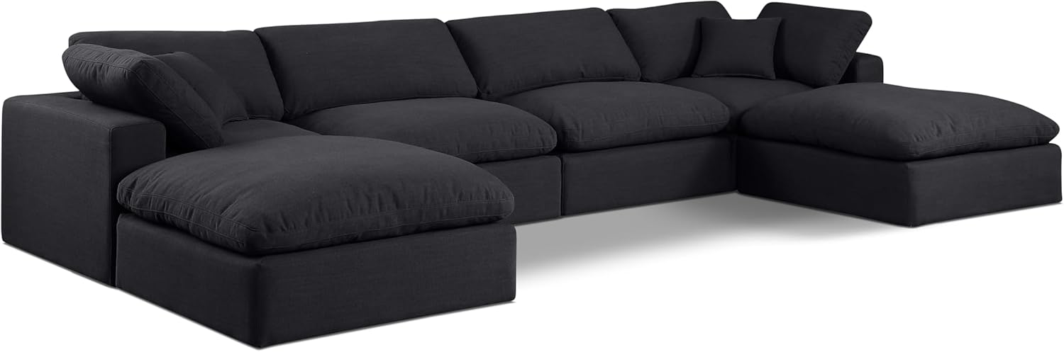 Meridian Furniture Comfy Collection Modern | Contemporary Upholstered Modular Sectional with Linen Textured Fabric, Down Feather Cushions, 158