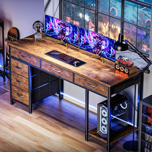 SUPERJARE 54 Inch Reversible Computer Desk with 6 Drawers, Office Desk Corner Desk with Storage,Grey