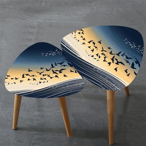 Triangle Nesting Coffee Table Set of 2 Abstract Coastal Sunrise Art Navy to Golden Gradient Modern Minimalist Side Table Small End Table Leisure Tea Table Living Room Bedroom Office