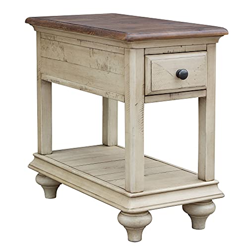 Sunset Trading Shades of Sand End Table, Antique White/Natural Walnut