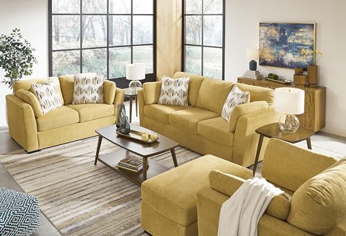 Roundhill Furniture Furniture Clareen 4-Piece Living Room Set, Sofa Loveseat Cutler Chair and Ottoman, Sunflower