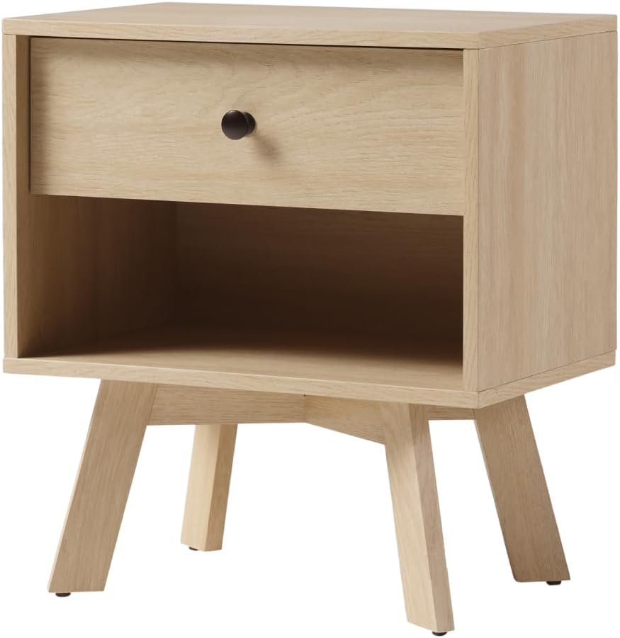 Mid-Century Modern Minimalist Nightstand with Single Drawer, Bedside Table for Bedroom,End Table for Living Room with 1 Storage Drawer and Open Shelf - Coastal Oak