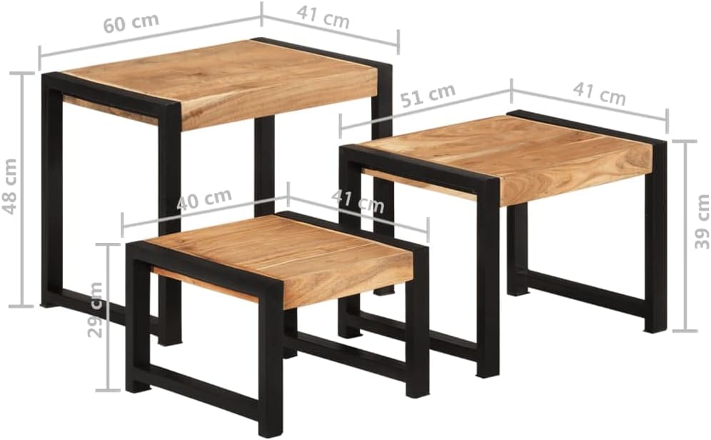 Industrial Console Table, Rustic Vintage Narrow Sofa Table for Entryway, Living Room, Hallway, Nesting Tables 3 pcs Solid Wood with Sheesham Finish