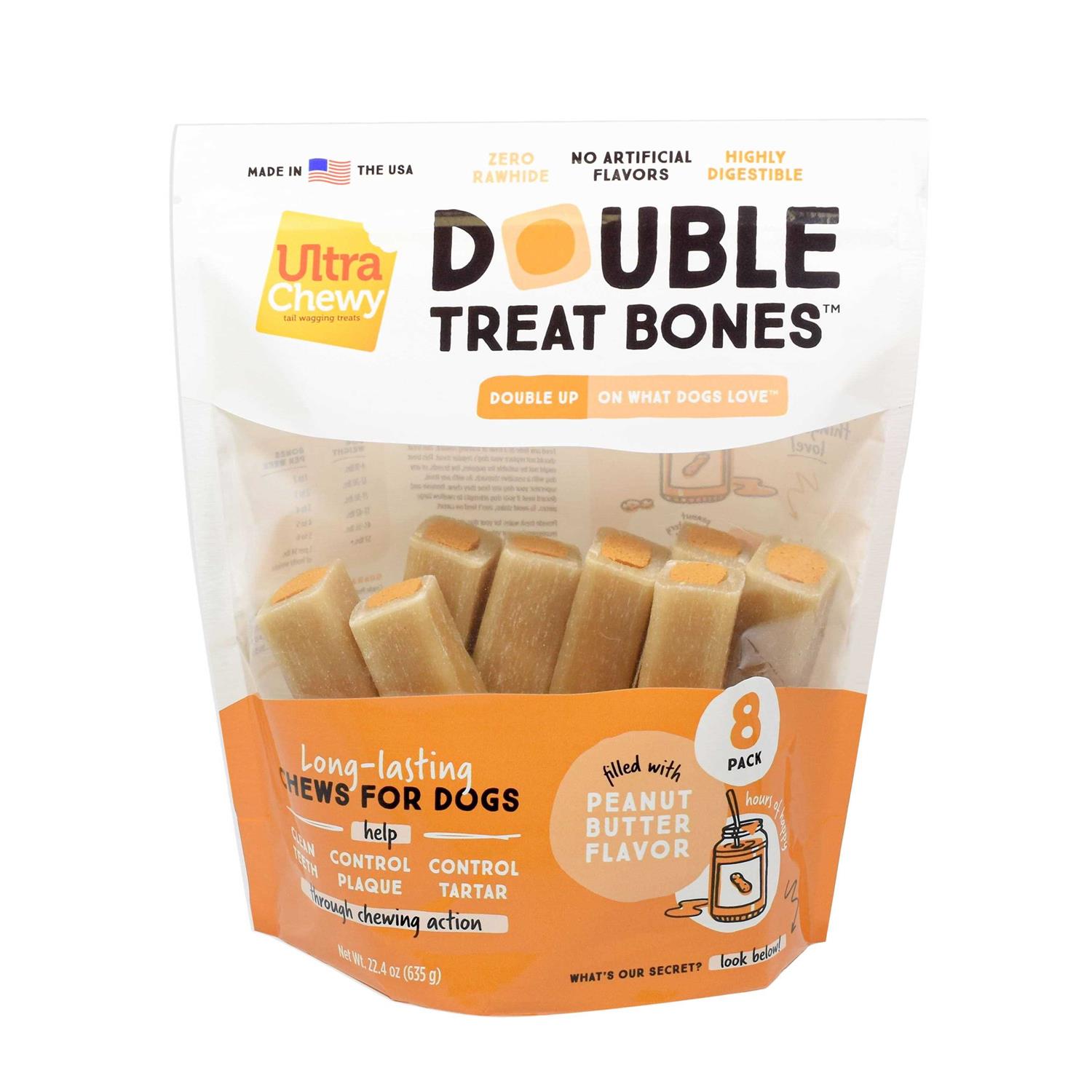 Ultra Chewy Double Treat Bones Peanut Butter Flavor Dog Treats - Pet Supplies online store