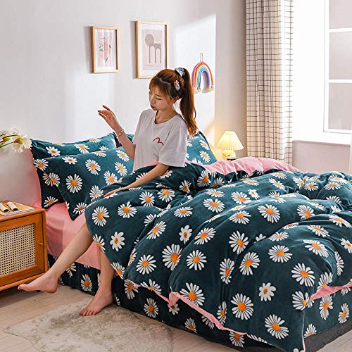 Flannel Duvet Cover Double,2020 Milk Velvet Four-Piece Velvet Gold Mink Velvet Crystal Velvet Four-Piece Baby Velvet Magic Velvet to Keep Warm-Powder_1.8m (6 feet) Bed