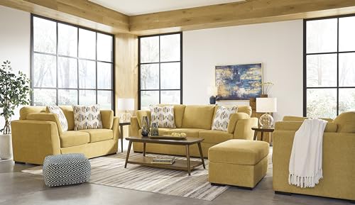 Roundhill Furniture Furniture Clareen 4-Piece Living Room Set, Sofa Loveseat Cutler Chair and Ottoman, Sunflower
