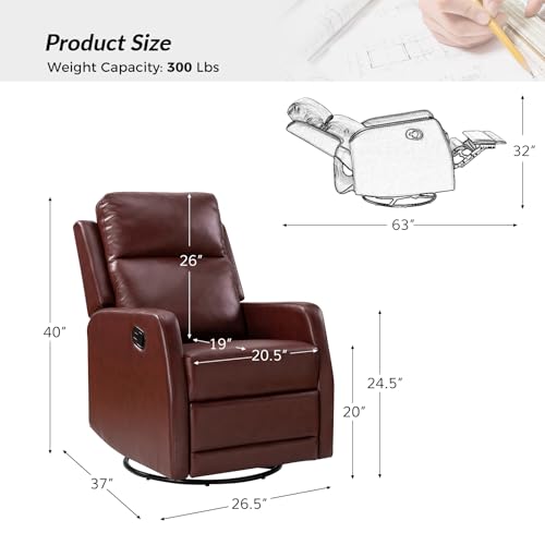 HULALA HOME Recliner Chair Leather Recliners Set of 2, Rocking 360 Degree Swivel Chair, Wingback Armchair Reading Chair, Theater Seating Lounge Sofa for Living Room Bedroom, Mustard