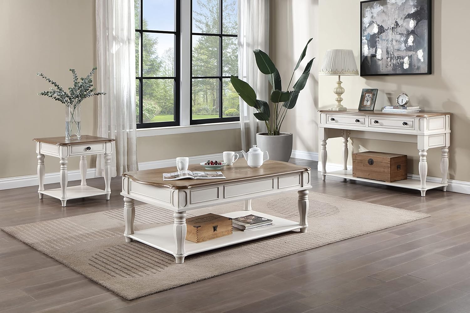 Florian Coffee Table w/Lift Top in Oak & Antique White Finish LV01662