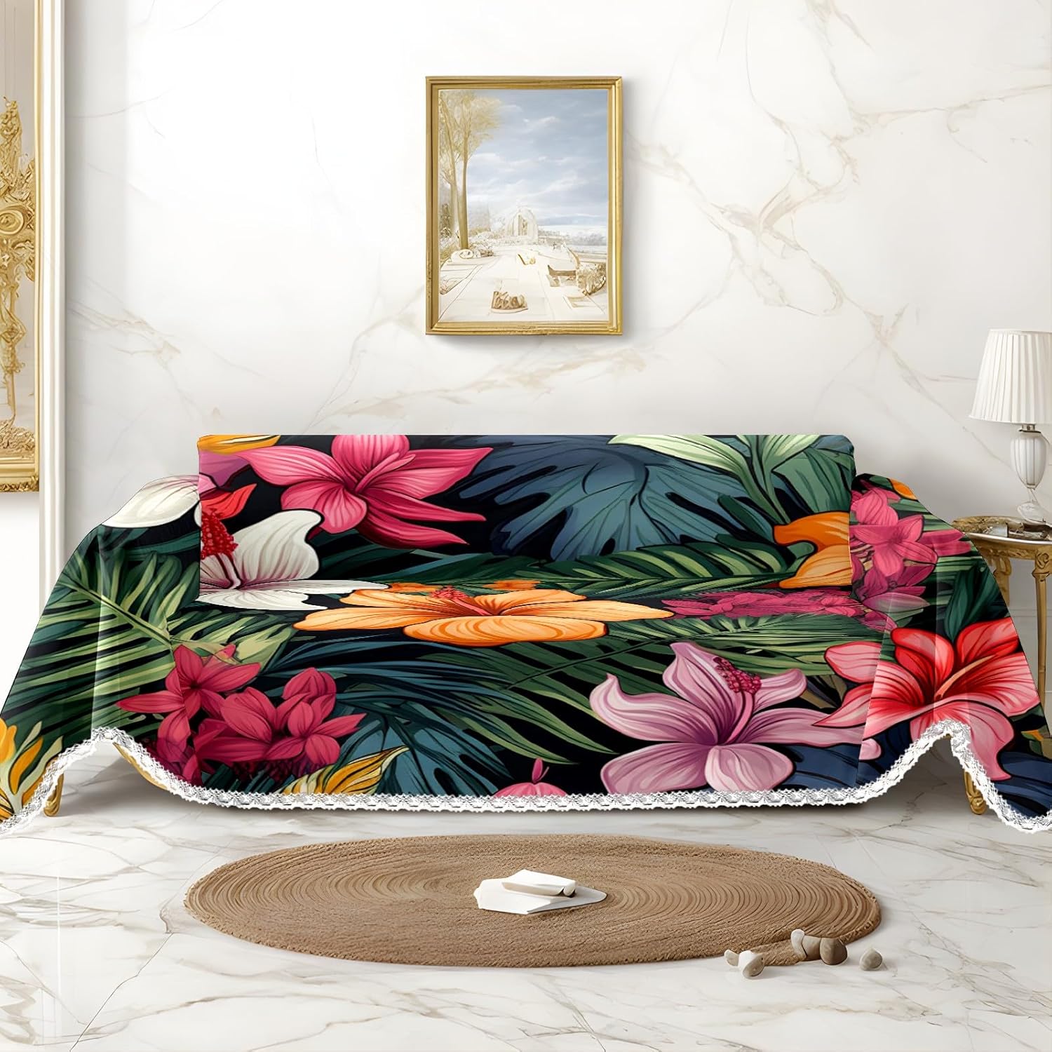 Couch Covers Tropical Floral Leaf Washable Throw Covers for Couch Loveseat Sofa Cover Sofa Slipcover Pets Dogs Furniture Couch Protector 71‘’x91‘’