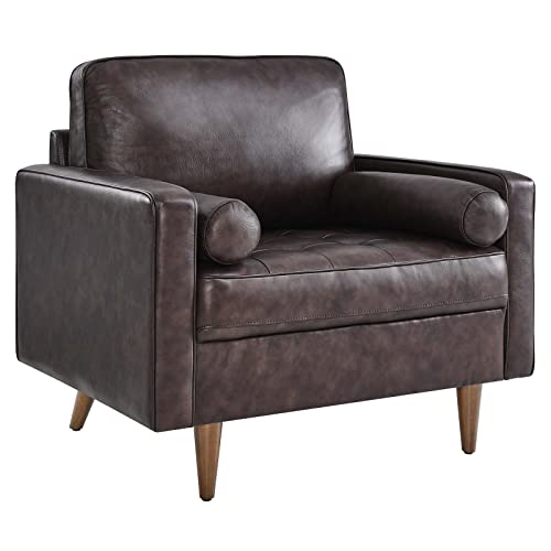 Modway Valour Leather Tufted Accent Armchair in Brown