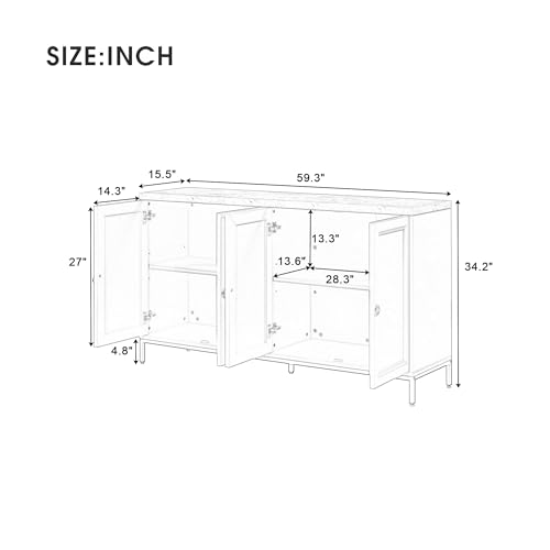 Knocbel Modern Buffet Sideboard with Extra Large Storage Space and Adjustable Shelf, Kitchen Storage Cabinet Console Table with Metal Handles and Support Legs, 15.5