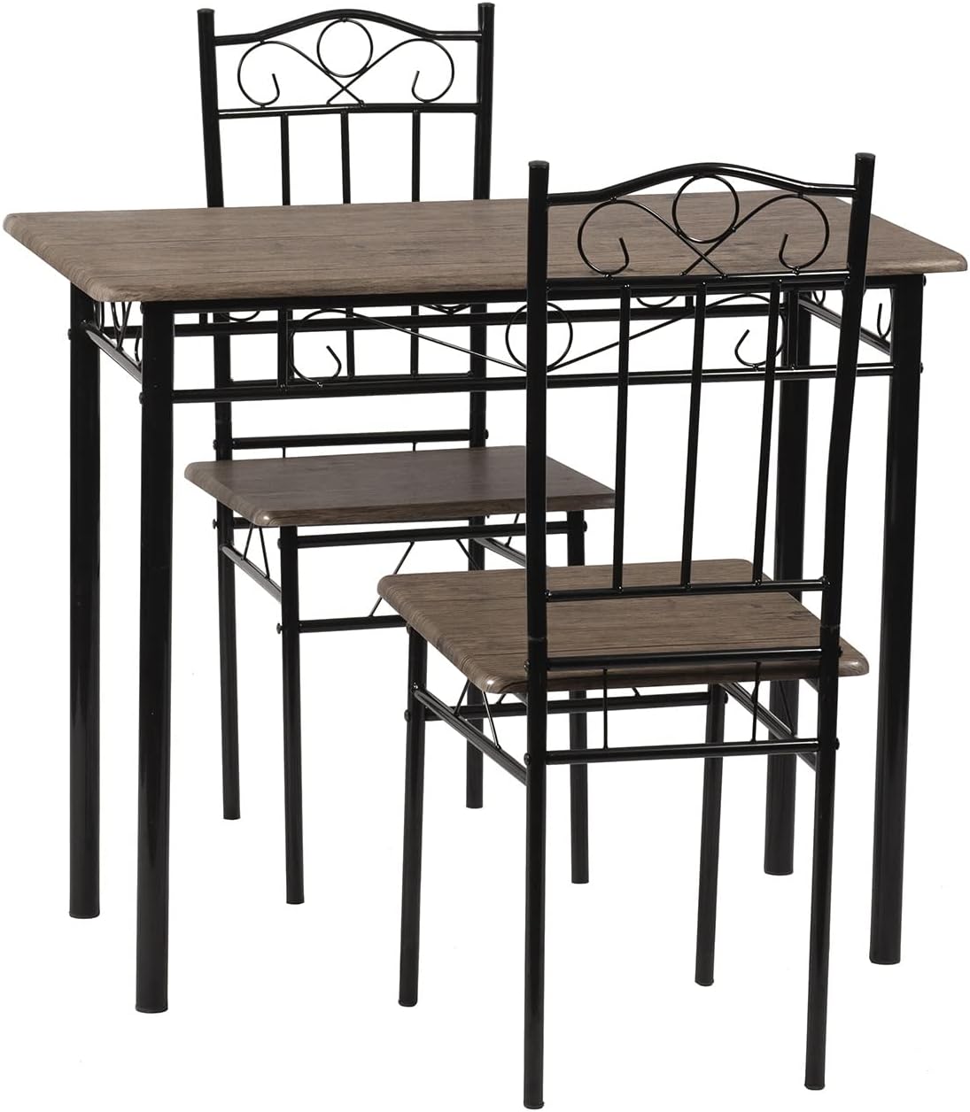 FurnitureR Dining Table Set 3-Piece Dinette Set with Wood Top Metal Legs, Space Saving Dining Table 2 Dining Chairs for Home Kitchen Apartment Patio,Brown