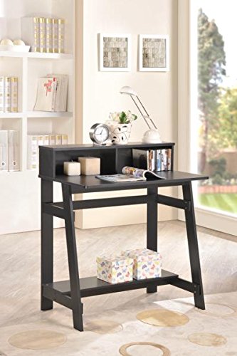 Furinno Simplistic a Frame Computer Desk, Espresso & Just 3-Tier Turn-N-Tube End Table/Side Table/Night Stand/Bedside Table with Plastic Poles, 1-Pack, Americano/Black