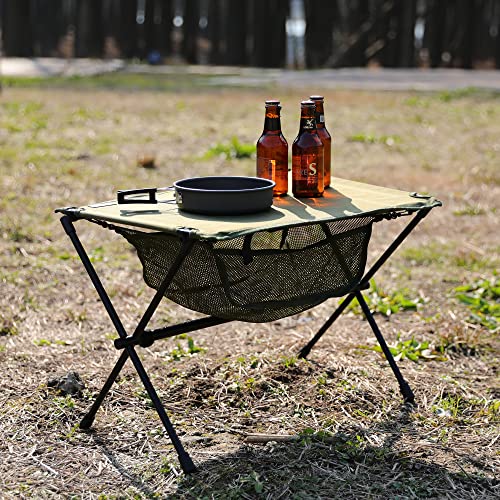 TOBTOS Folding Camping Table, Portable Hard Top Camp Table with Mesh Storage and Carry Bag, Small Camping Table for Outdoor, Backpacking, BBQ, Beach, Fishing (Black)