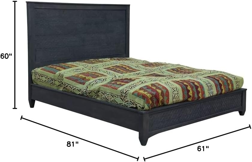 Gridley Mango Solid Wood Hand-Carved Queen Size Bed in Gray Wash