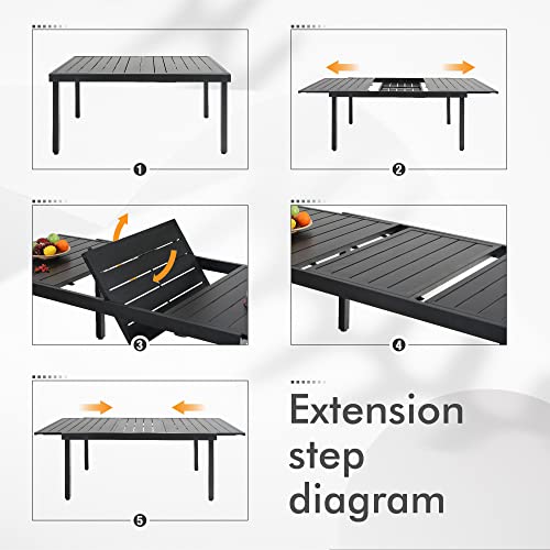 Outdoor Patio Dining Set 9 Pcs, Patio Dining Table Chair Set, 8 Rattan Chairs with Cushions and 1 Metal Rectangular Dining Table (Expandable), for Lawn, Garden, Yards, Poolside