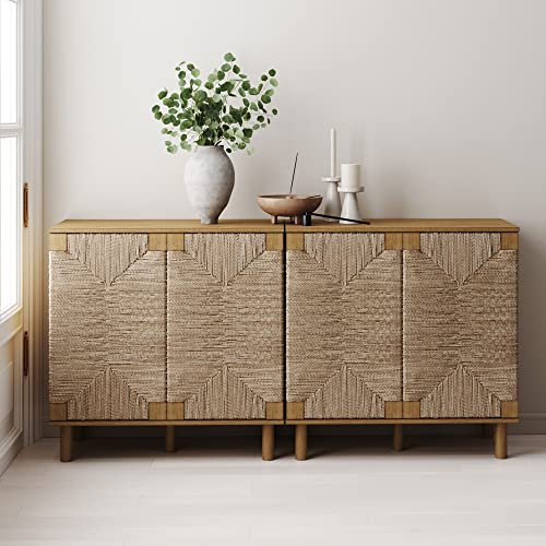 Nathan James Accent Storage Boho Modern Free Buffet Sideboard Cabinet for Hallway, Entryway, Dining Living Room, Set of 2 TV Stand, Beacon - Light Brown