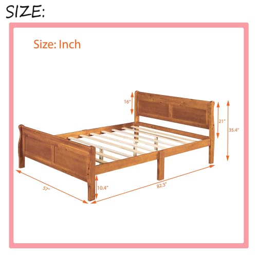 Twin Size Platform Bed Frame with Headboard & Footboard, Classical Wood Platform Bed with Sturdy Wood Slat Support, No Box Spring Needed for Family Bedroom Living Room Boys Girls (Oak, Twin)