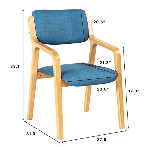CLATINA Dining Chairs, Mid-Century Modern Dining Chairs, Upholstered Fabric Kitchen Chairs with Solid Wood Arms and Legs for Home Living Room Bedroom (Blue)