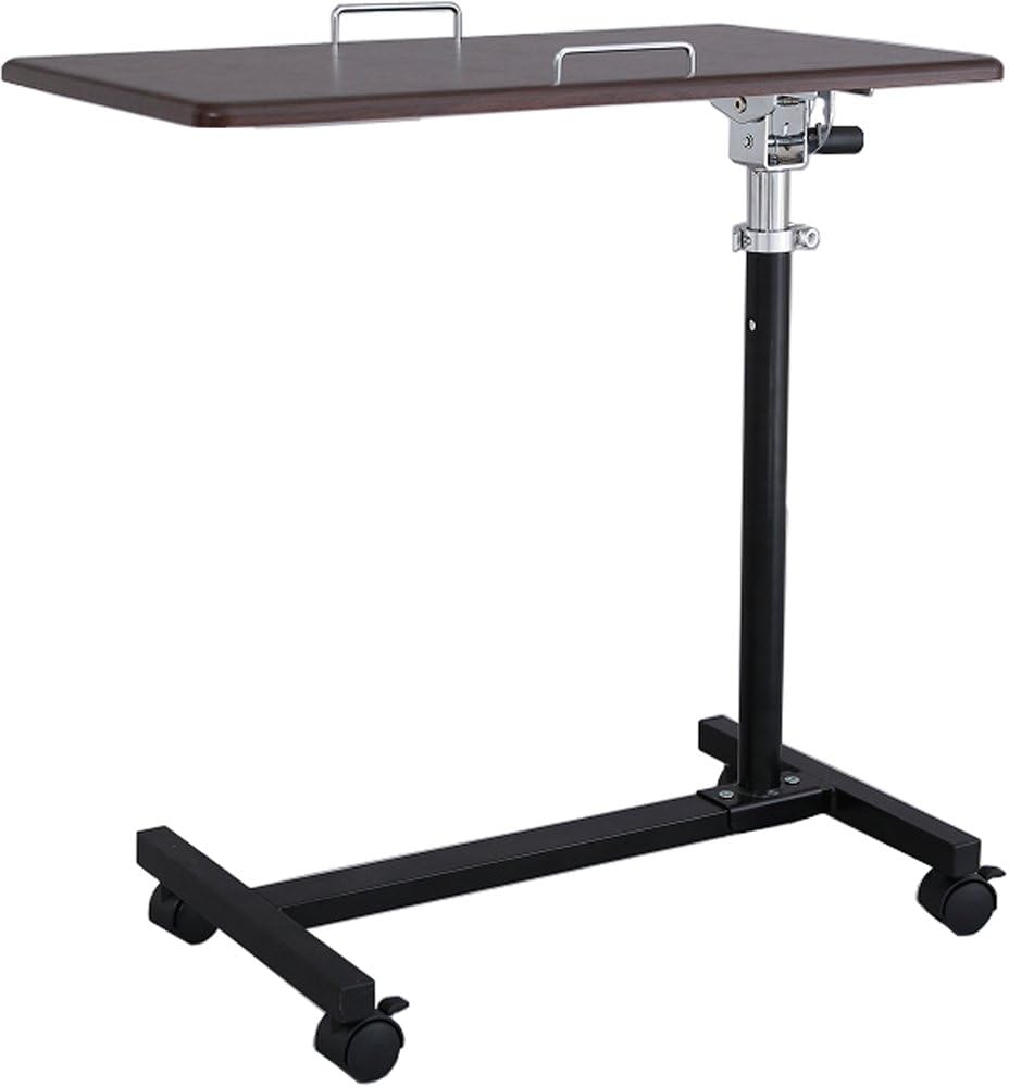 Osmac SCY-2168M4CDB Side Table with Casters, Foldable, Adjustable Height, Adjustable Height, Dark Brown & Black