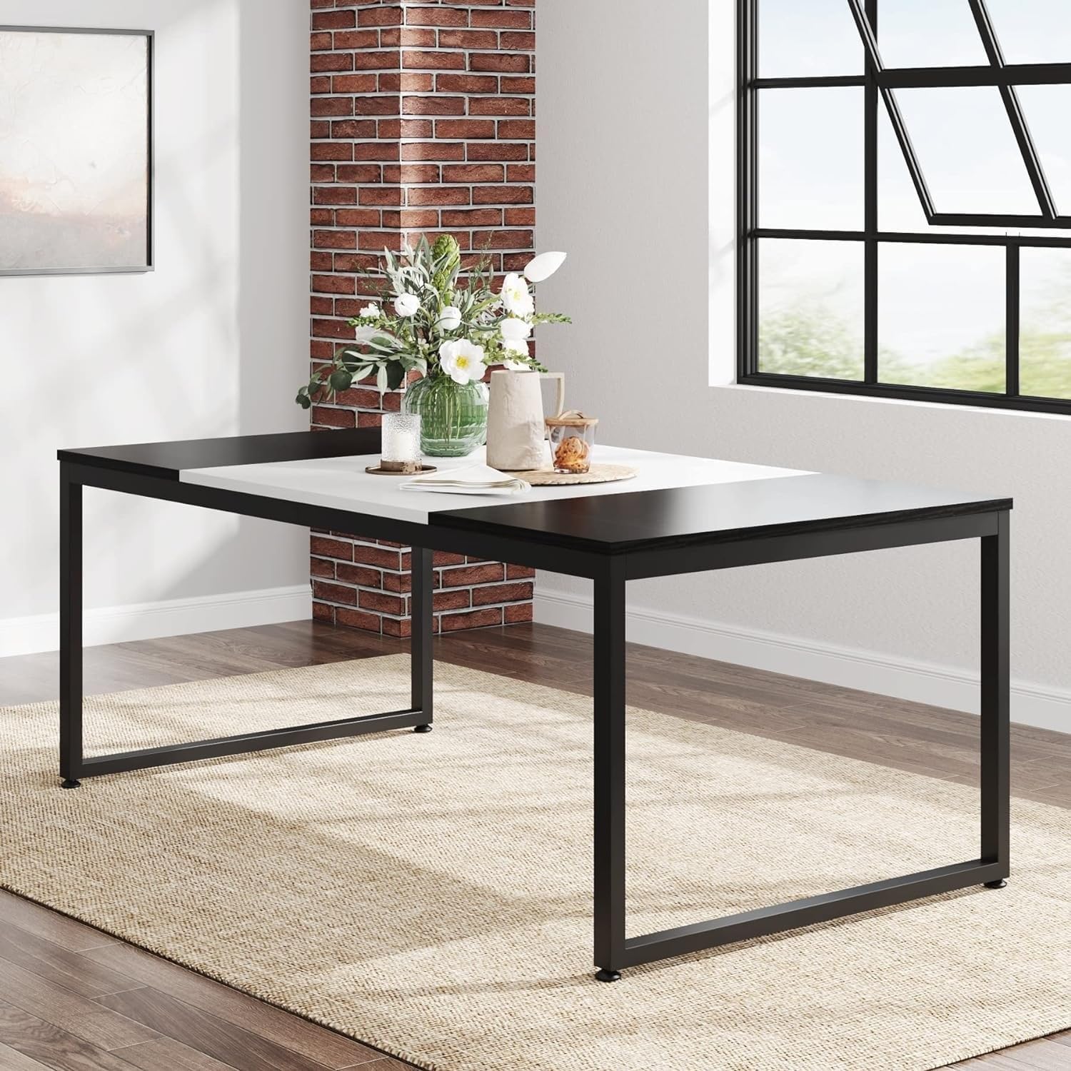 Overstock 71 Inch Modern Rectangular Dining Table for 6 Person Black/White
