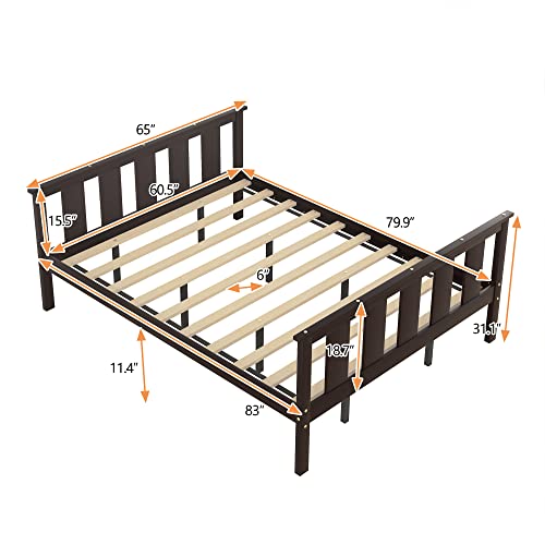 Wood Full Size Platform Bed with Headboard and Footboard,Solid Wood Foundation with Wood Slat Support, Single Full Bed Frame for Kids Teens Adults, Gray+Oak,Modern Style (White(slatted) Twin+Trundle)