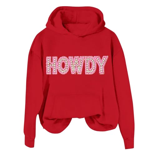 Womens Sweatshirt Long Sleeved Drawstring Zipperless HOWDY Letter Printed Trendy Hoodie Ladies Sweatshirts