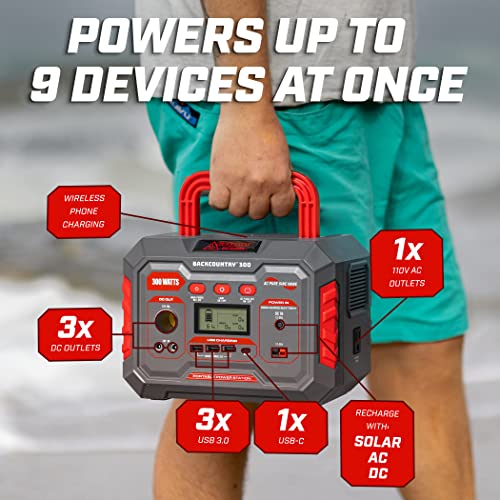 Backcountry Portable Power Stations, 300W, 500W or 1000W - Solar Generator Lithium Backup Battery with Power Outlet, USB, Wireless Charging for Camping and Indoor Home Use