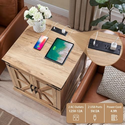 Farmhouse End Table with Charging Station,24