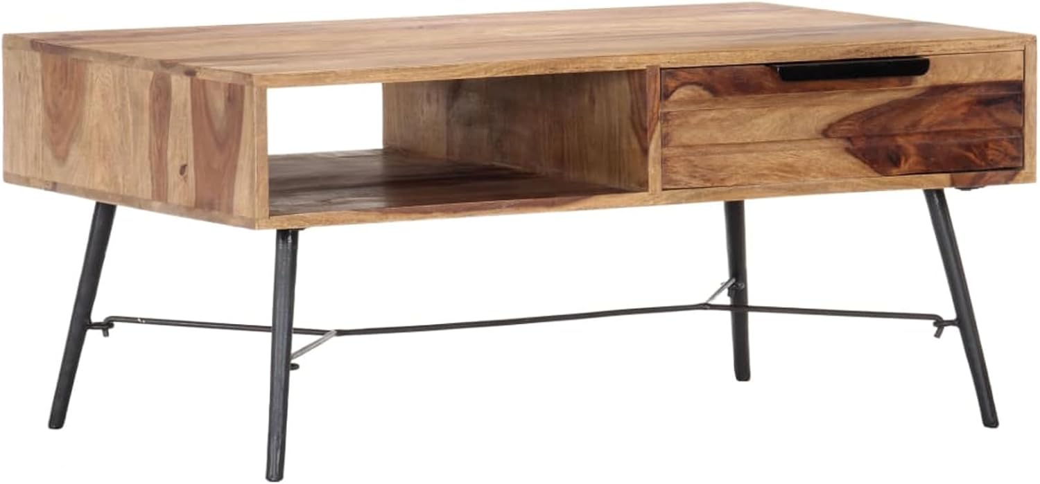 Tidyard Coffee Table with Storage Drawer and Compartment Sheesham Wood Sofa and Couch End Side Table for Living Room, Home Furniture 34.6 x 21.7 x 15.7 in Small Space